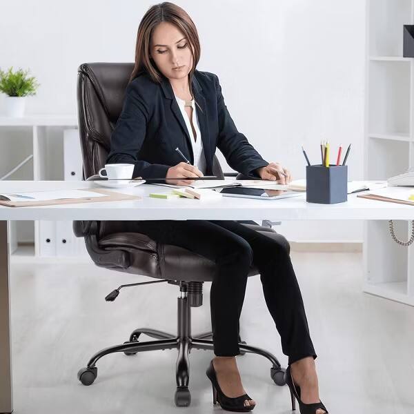 Back. Sweet - High Back Ergonomic Executive Office Chair with Lumbar Support Flip-Up Armrests, PU Leather Desk Chair, Brown - Brown.