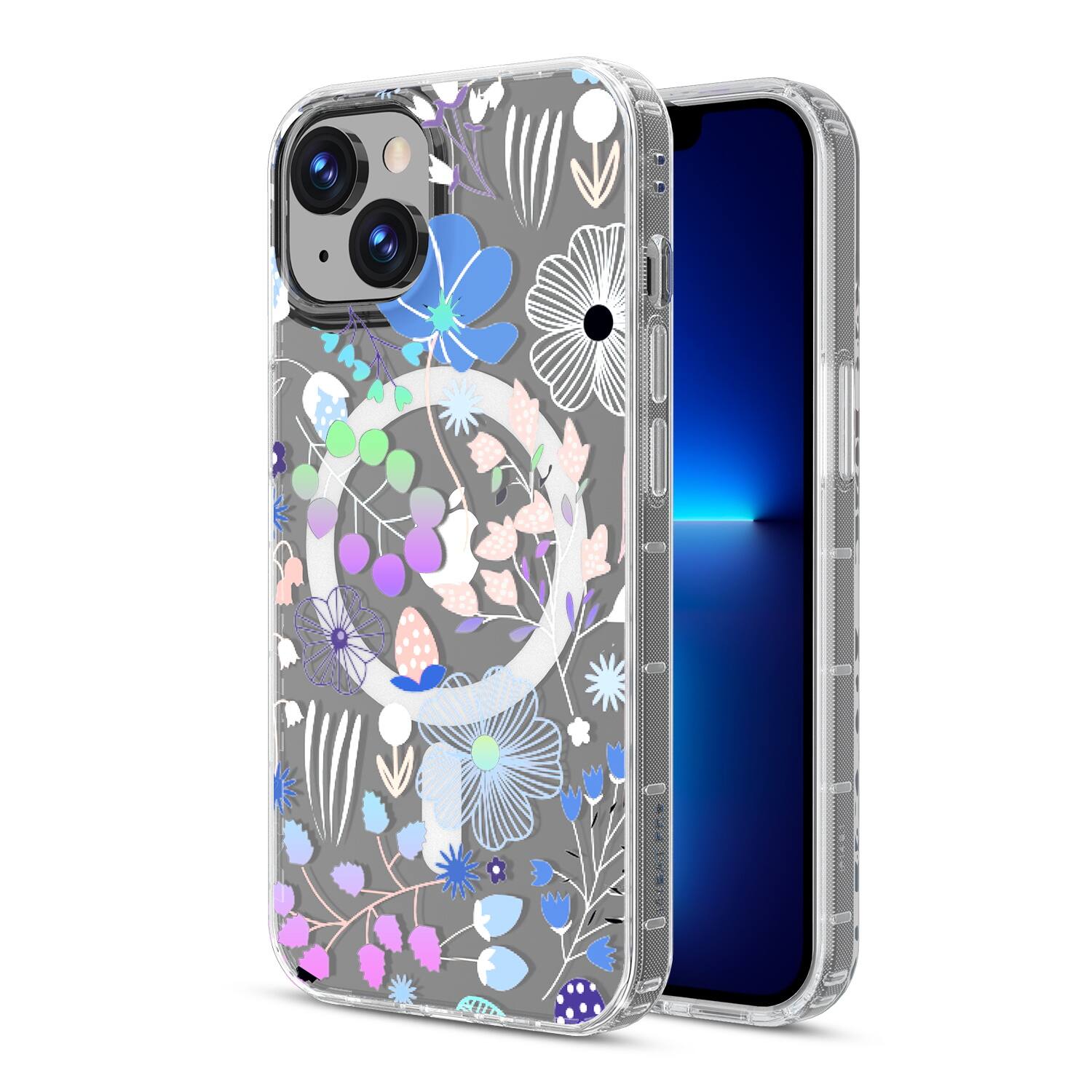 Front. Mybat Pro - MyBat Pro Mood Series MagSafe Case for Apple iPhone 17e / 16e / 14 / 13 - Wildflowers - Clear.