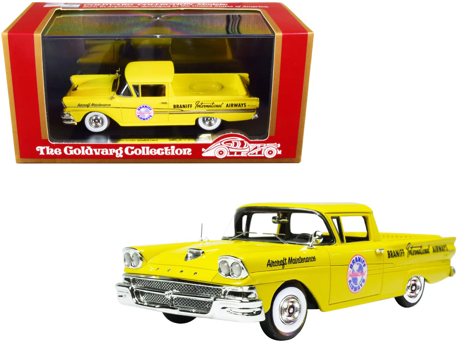 "1958 Ford Ranchero Aircraft Maint. Car Yellow ""Braniff International Airways"" Ltd Ed to 125 pcs 1/43 Goldvarg Collection" price history on PriceWatchPro