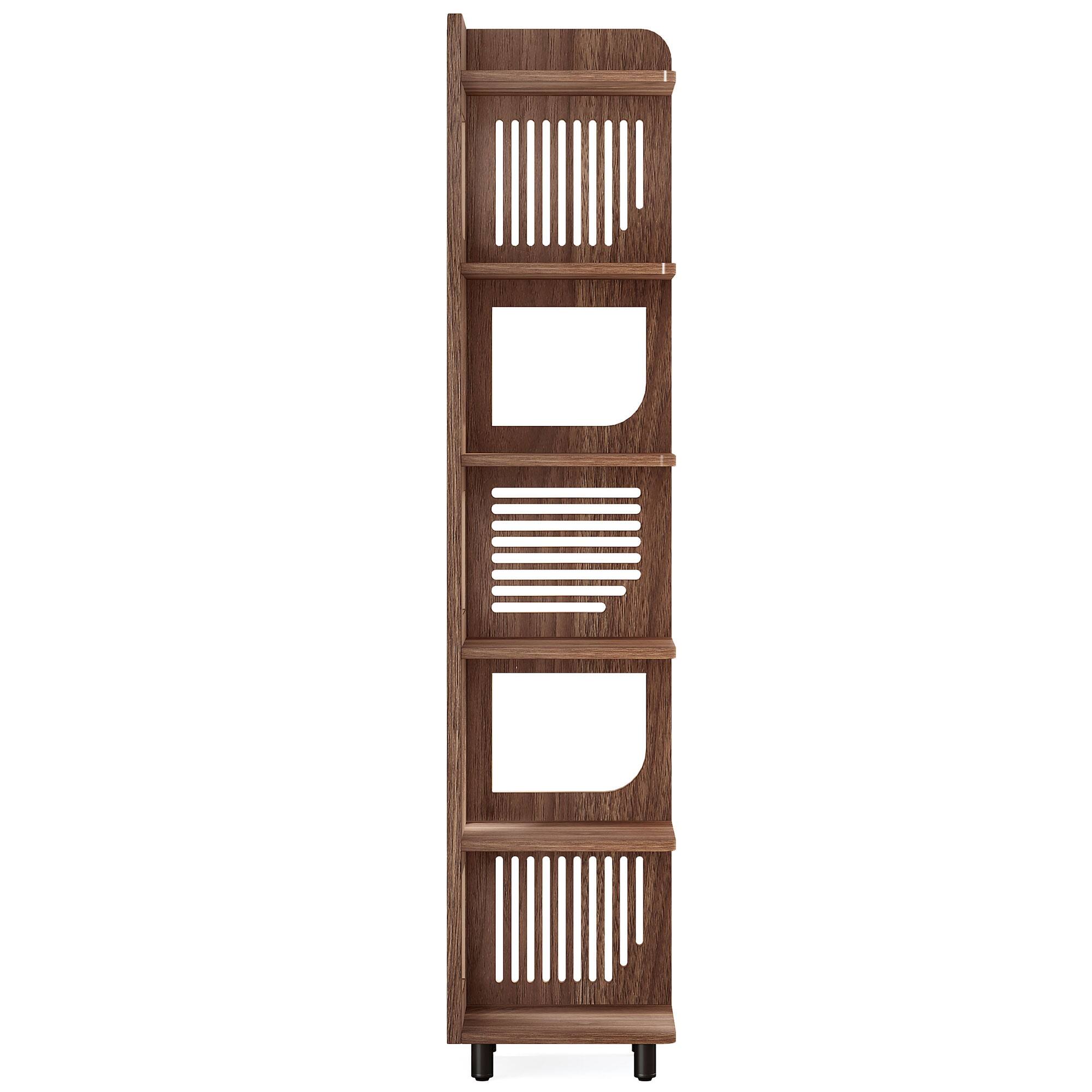 Left. TinyHomie - 71.65in Tall 6-Tier Rustic Brown Narrow Corner Bookshelf Storage for Living room Office Bedroom - Brown.