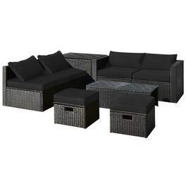 Pefilos - 8 Pieces PE Rattan Storage Table Furniture Set, Space-Saving 8-Piece Modular Set with Rustproof Steel Frame - Black