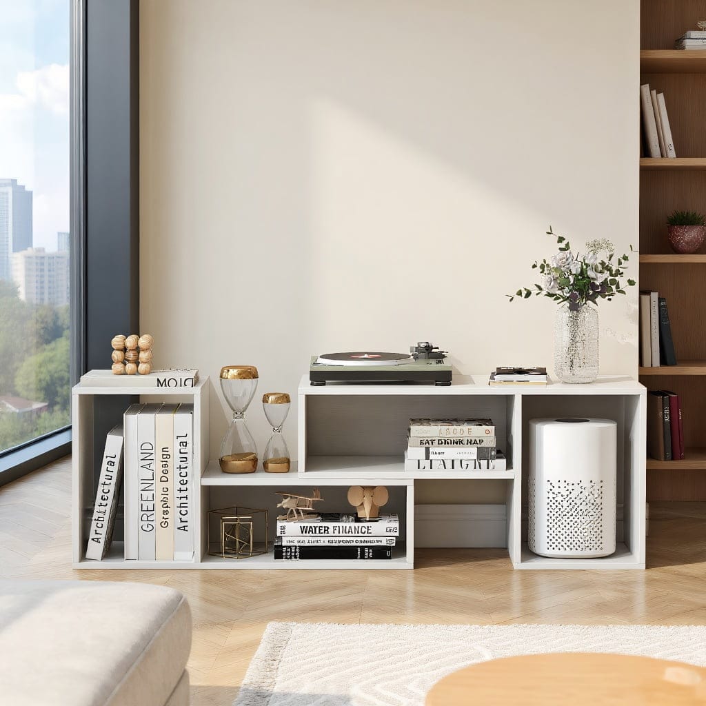 Kadyn - Entertainment TV Stand,Entertainment Center2 Pieces Adjustable TV Stand for TVs up to 55 Inch with Storage Cubes - White