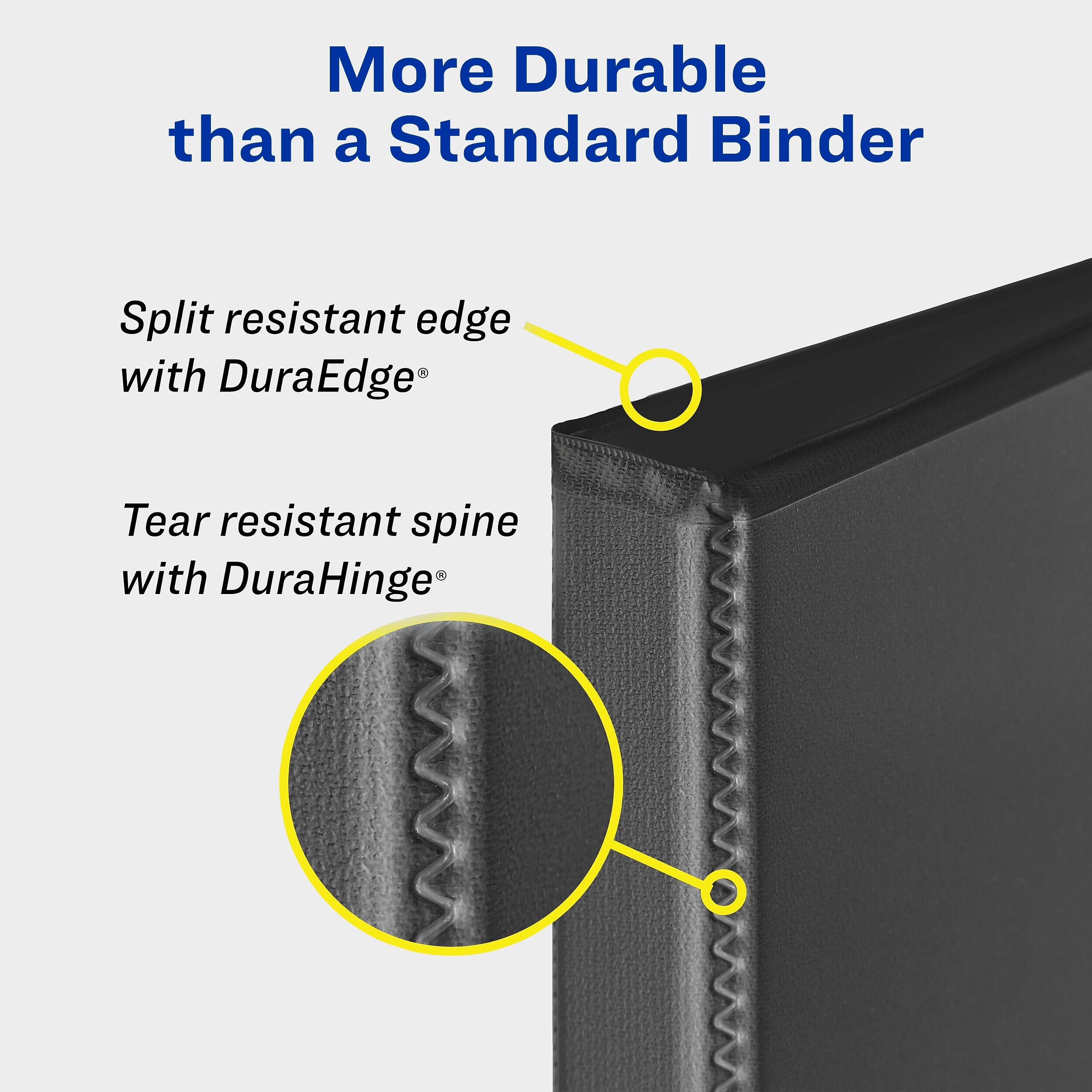More Durable than a Standard Binder

Split resistant edge with DuraEdge®

Tear resistant spine with DuraHinge®