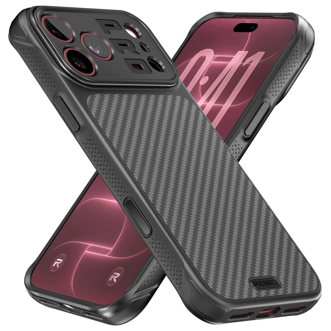 Angle. Rebel - Rebel - Rebel Series GEN7 Case For Apple iPhone 18 Pro Max and iPhone 17 Pro Max - Black/Aramid Fiber - Black.