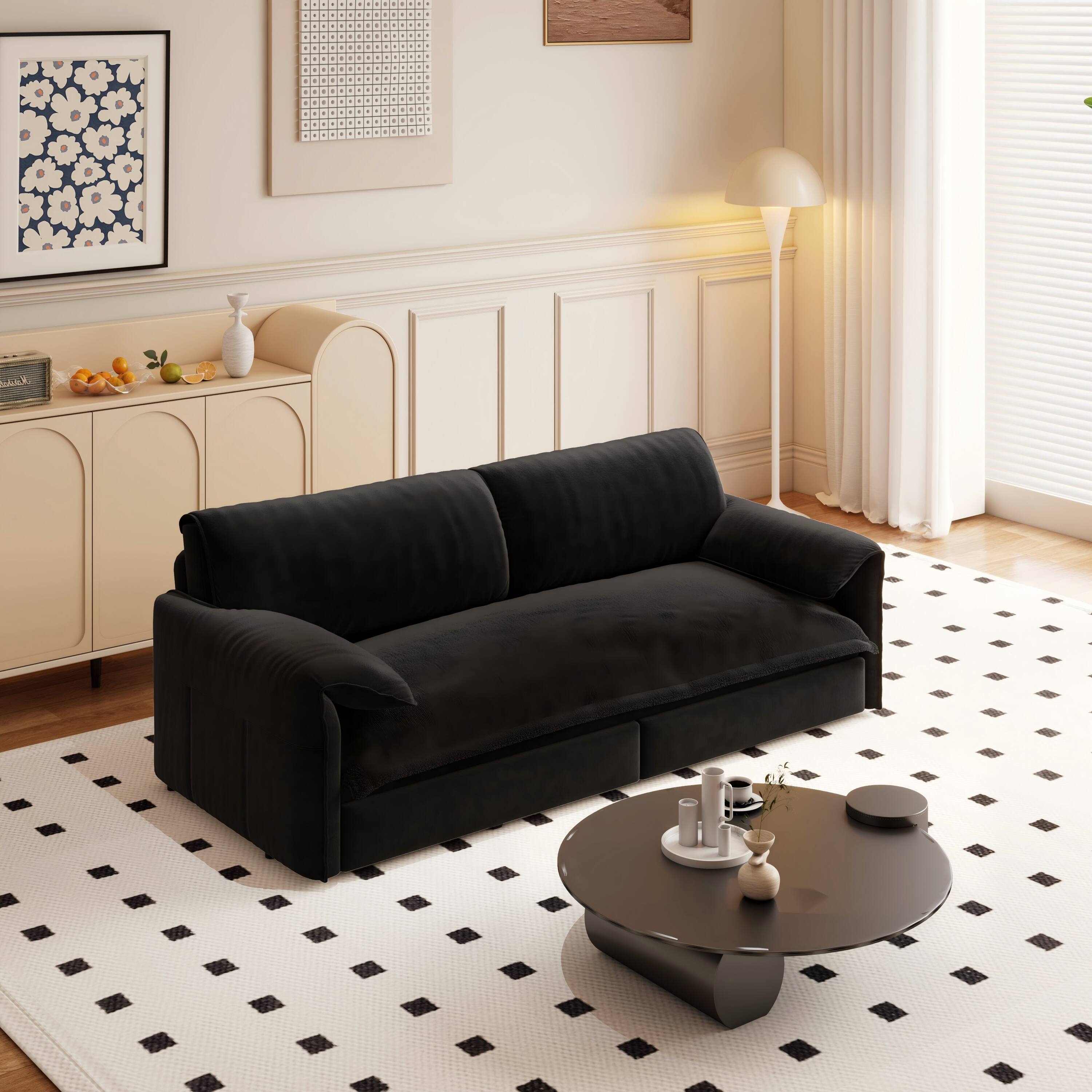 Angle. Anysun - 66" 3-in-1 Velvet Pull-Out Sofa Bed - Queen Sleeper with Side Storage for Living Room, Bedroom, Apartment & Office. - Black.