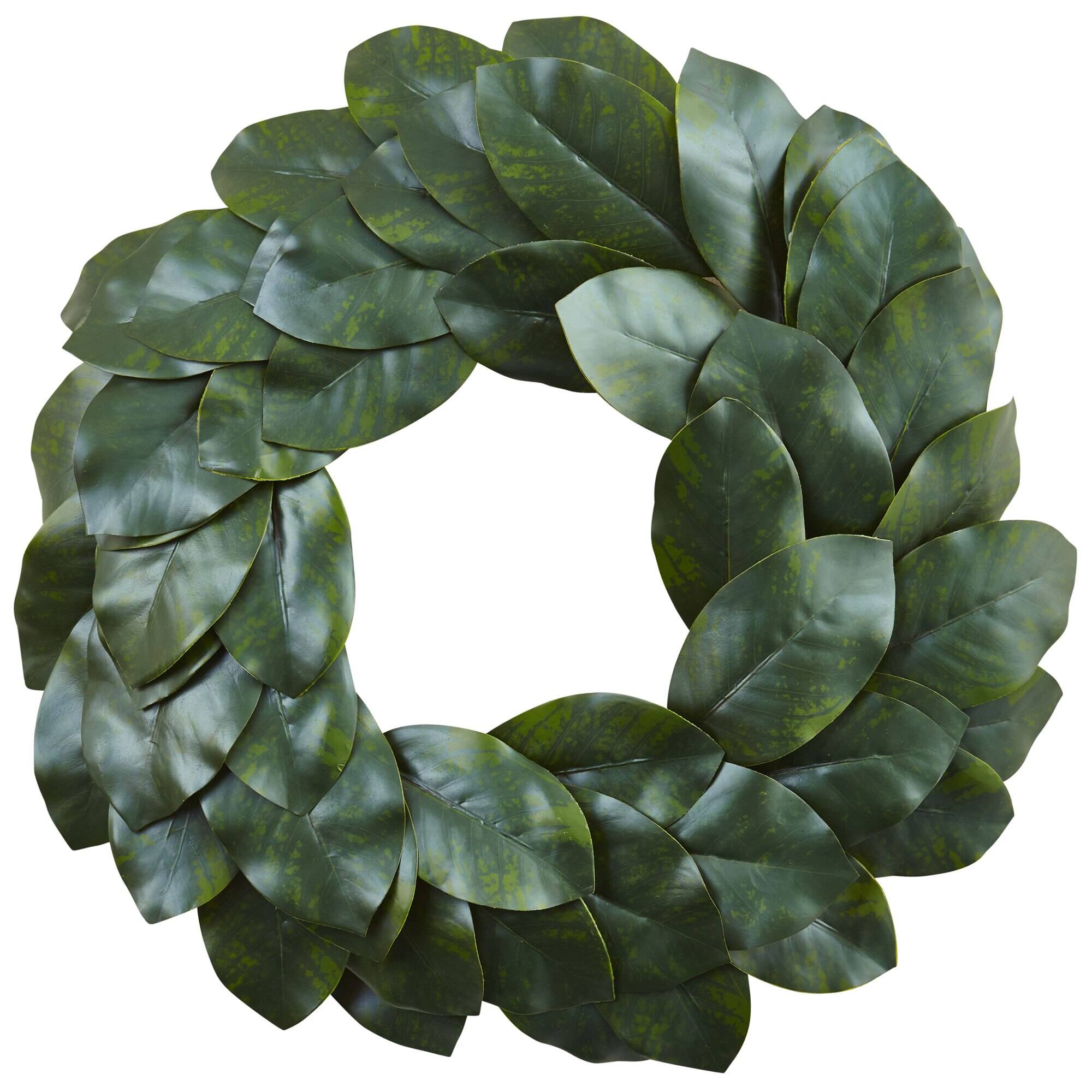 Front. BreeBe - 24" MAGNOLIA LEAF WREATH - Green.