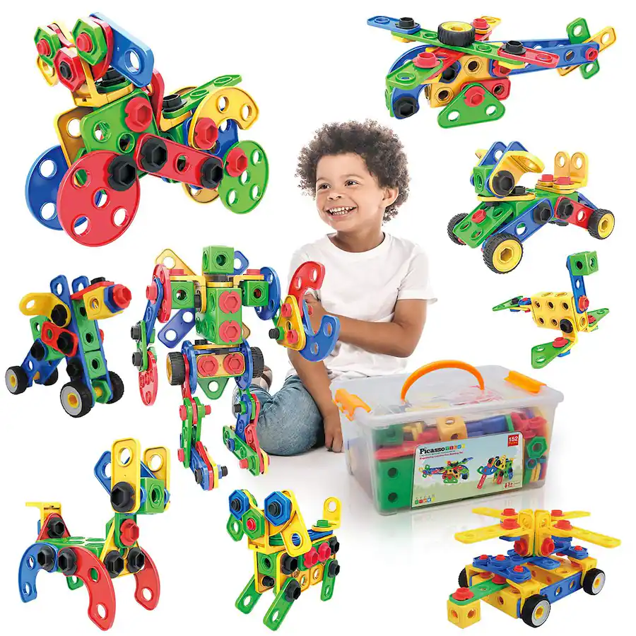 PicassoTiles PICASSO TILES 152 PC Construction Building Engineering Set, STEM Toys for Kids 3 ...