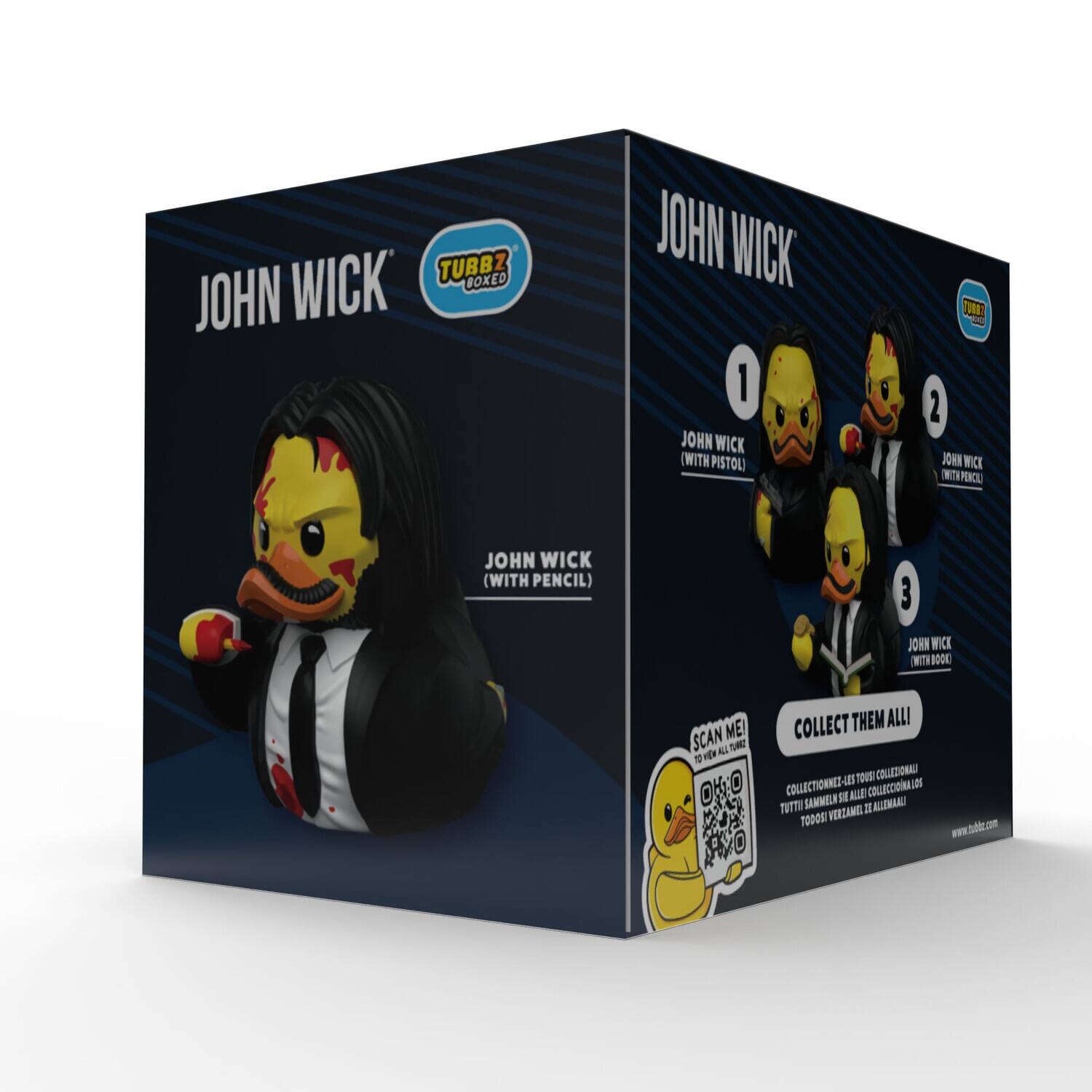 TUBBZ BOXED JOHN WICK

1. JOHN WICK (WITH PISTOL)
2. JOHN WICK (WITH PENCIL)
3. JOHN WICK (WITH BOOK)

SCAN ME! TO VIEW ALL ALBUMS

COLLECT THEM ALL!

COLLECTIONNEZ-TOUS LES COLLECTIBLES
TUTTI I SAMMELLEME ALLE COLLEZIONI
TODOS VENGA A RECOGERLOS!

www.tubbz.com