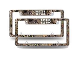 Rico Industries - Boston Red Sox Chrome Metal (Set of 2) License Plate Frames with Bold Mossy Oak Camouflaged Camo Design - Multi