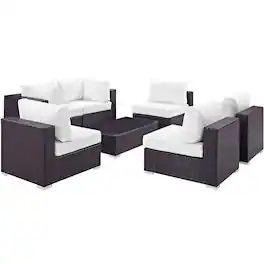 Modway - Convene 7-Piece Outdoor Patio Sectional Set - Powder-Coated Aluminum Frame, Cushioned Seats, No Assembly Required - Espresso White