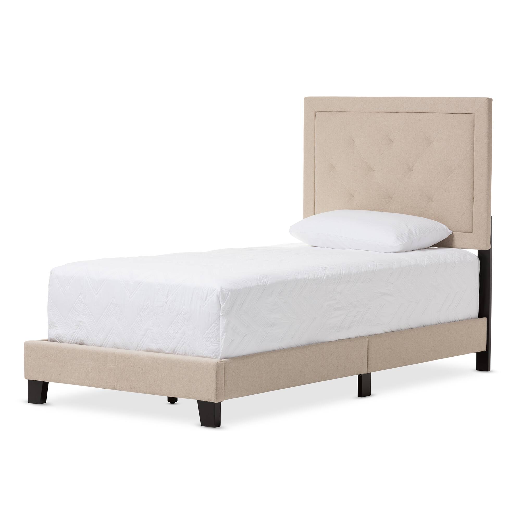 Front. Baxton Studio - Paris Modern and Contemporary Linen Upholstered Twin Size Tufting Bed - Beige.