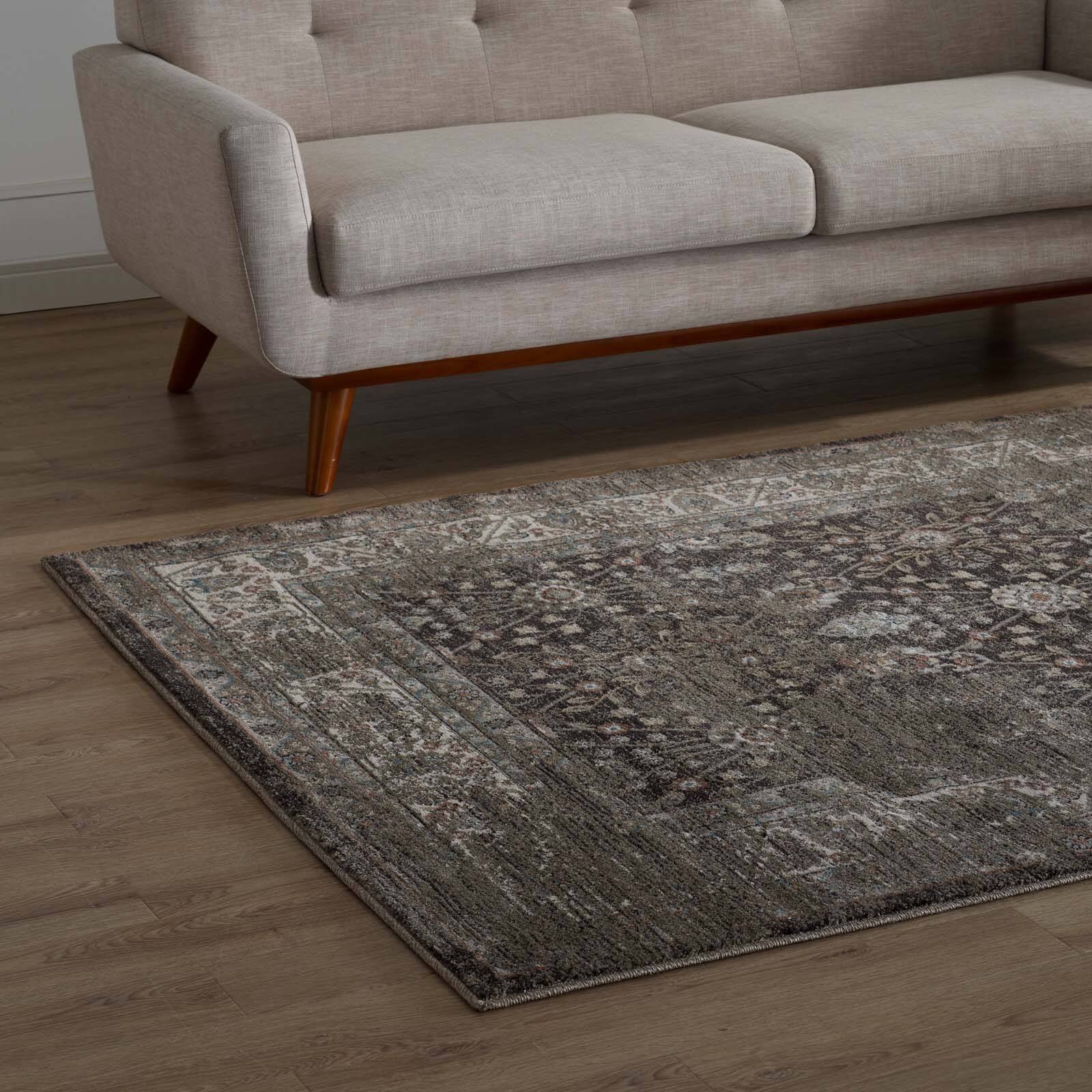 Back. Modway - Berit Distressed Vintage Floral Lattice Area Rug - Brown and Beige.