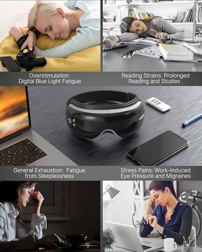 Overstimulation: Digital Blue Light Fatigue

Reading Strains: Prolonged Reading and Studies

General Exhaustion: Fatigue from Sleeplessness

Stress Pains: Work-Induced Eye Pressure and Migraines
