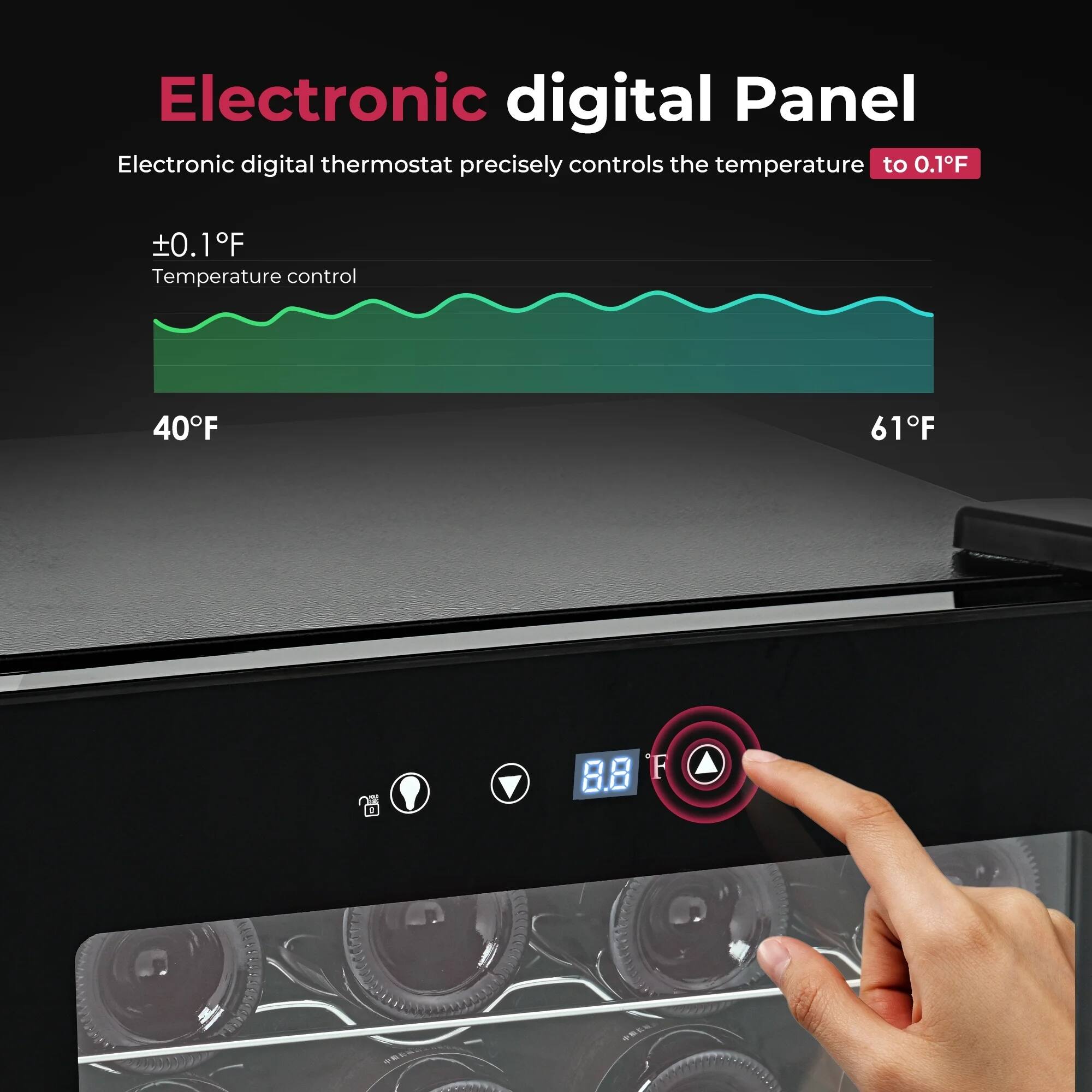 Electronic digital Panel

Electronic digital thermostat precisely controls the temperature to 0.1°F

±0.1°F  
Temperature control

40°F  
61°F

8.8°F