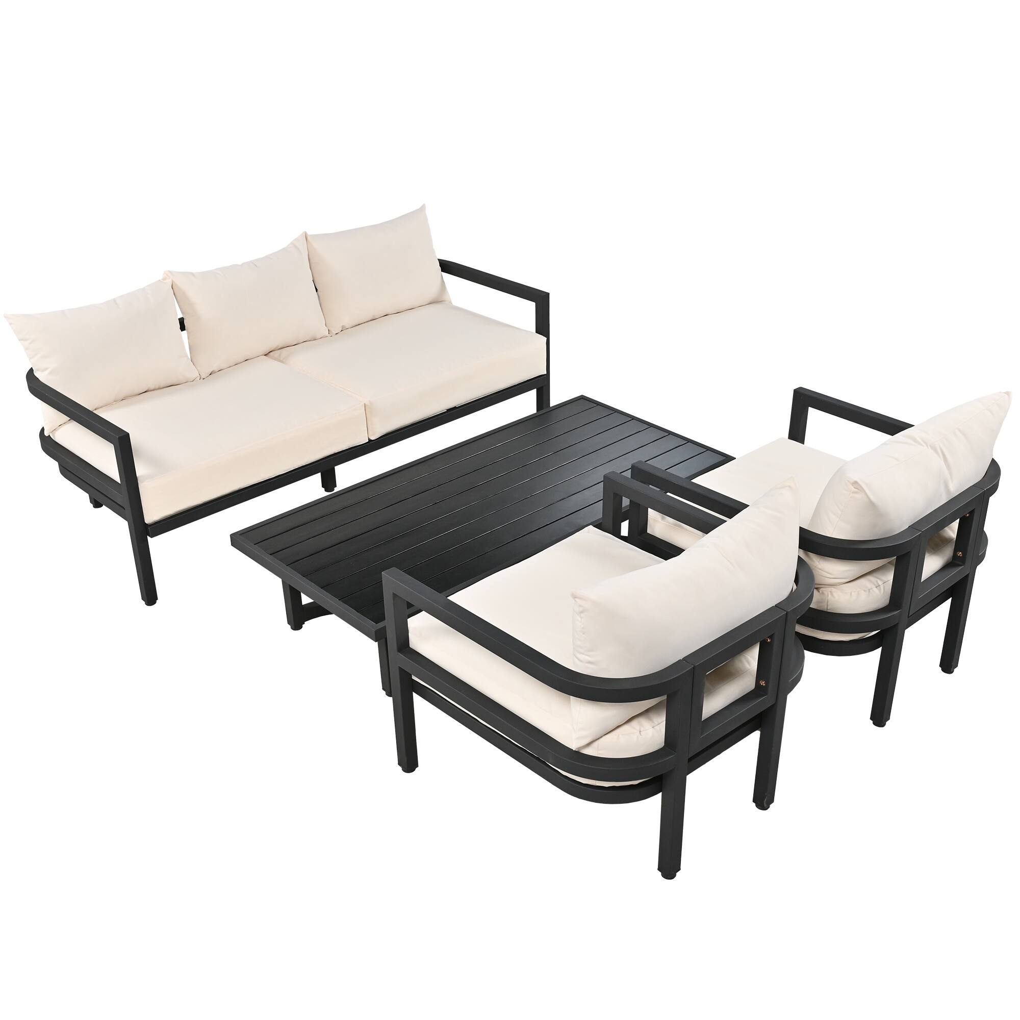 Alt View 1. Mondawe - Outdoor Steel Sofa Set with Coffee Table,UV-Resistant Cushions - Beige.