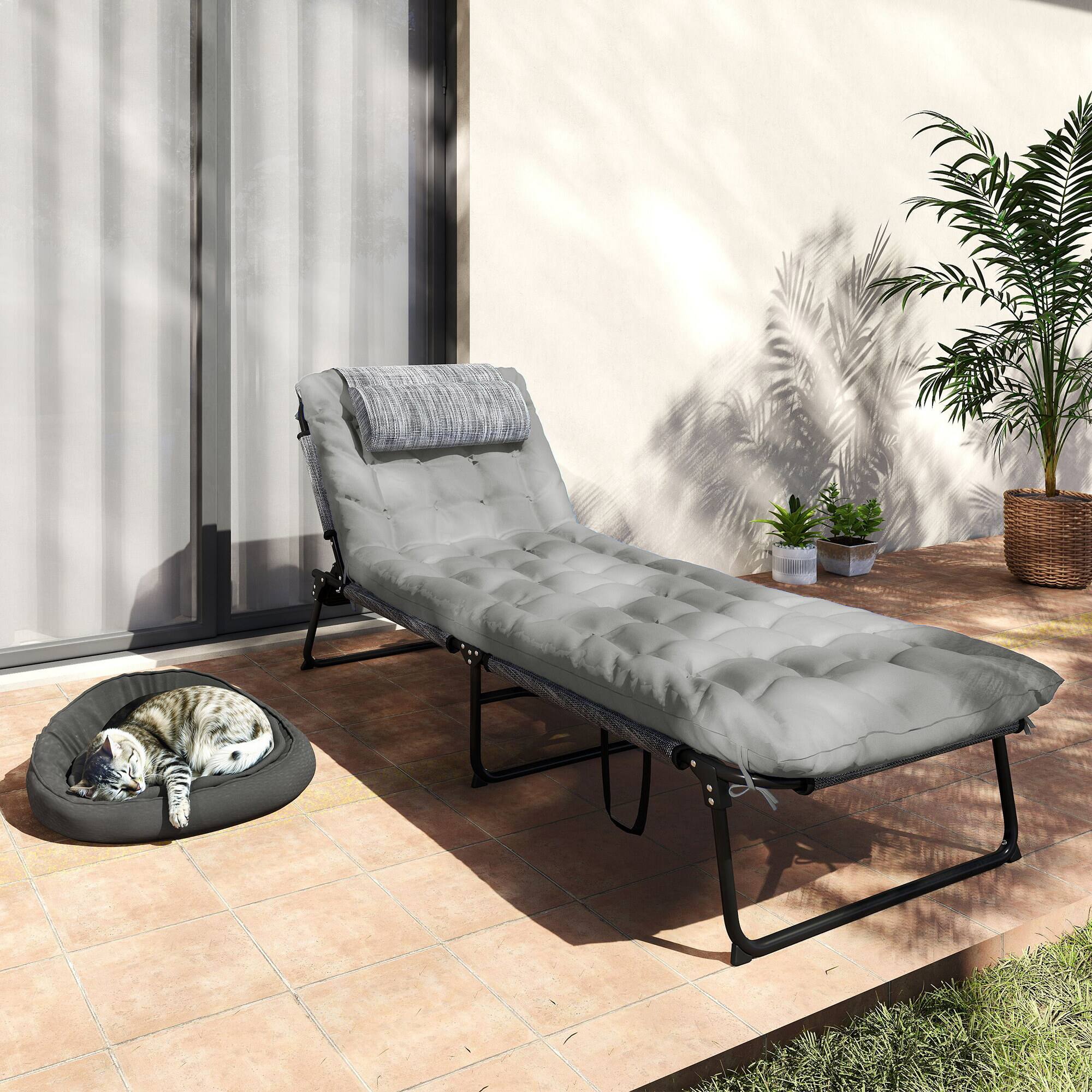 Alt View 7. Outsunny - Folding Chaise Lounge with 4-level Reclining Back, Outdoor Tanning Chair with Cushion, Outdoor Lounge Chair - Gray.