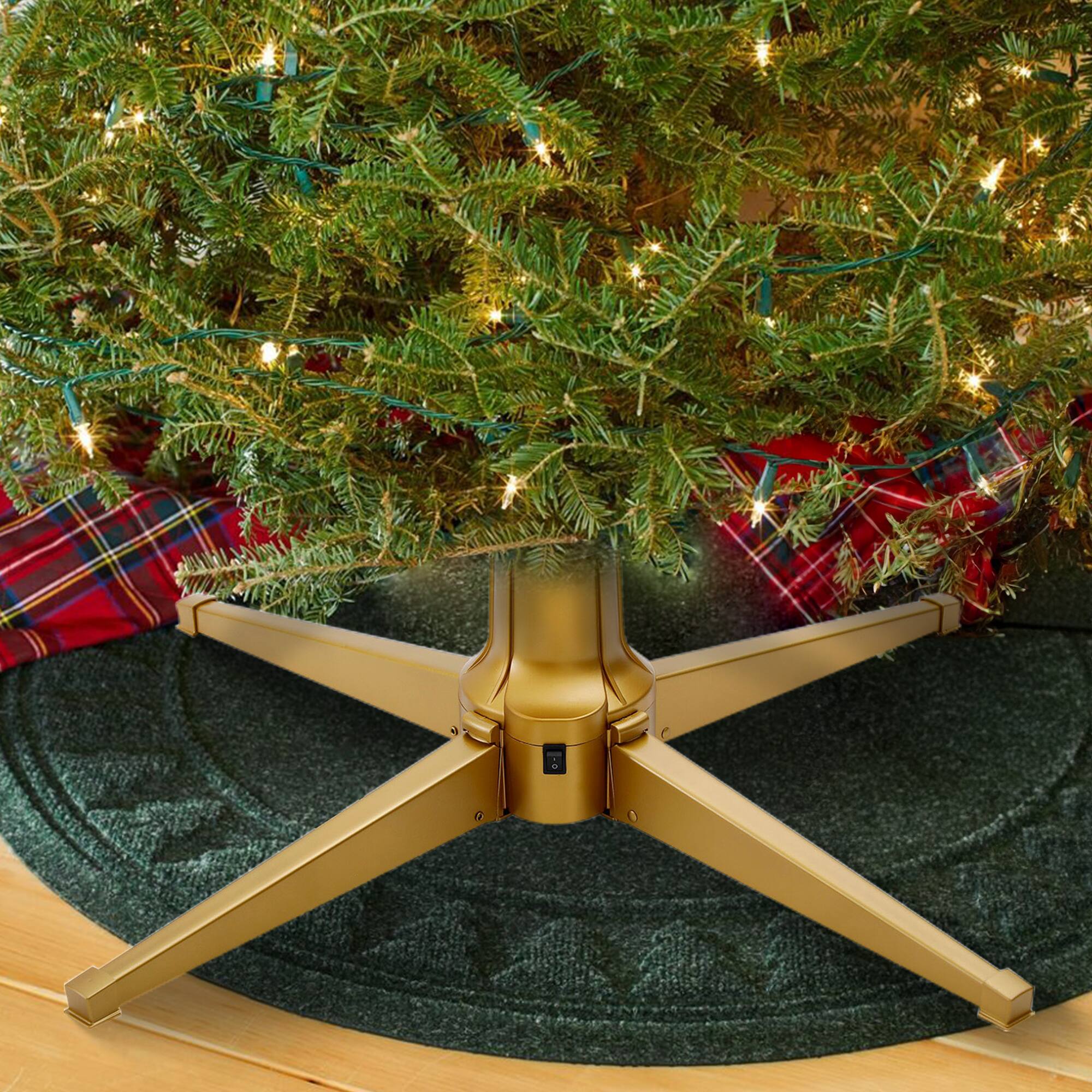 Alt View 5. Home Heritage - Home Heritage Metal Rotating Christmas Tree Stand for Holiday Trees Up to 7.5 ft - Gold.