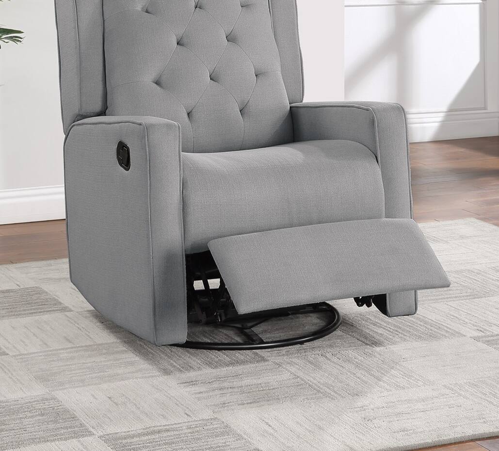 Left. TinyHomie - Contemporary Dark Gray Color Polyfiber Swivel Recliner Chair 1pc Manual Motion Wing Back Tufted Cushion - DARK GREY.