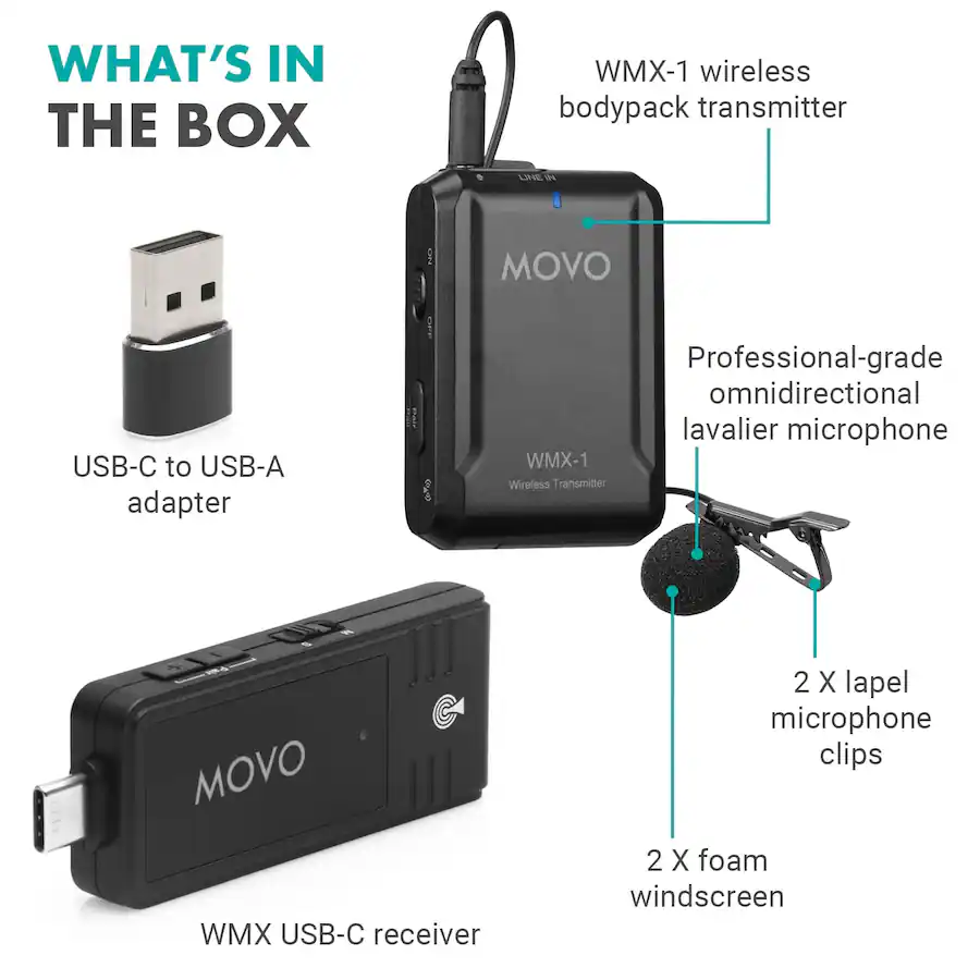 MOVO WMX UL Wireless USB and USB C Lavalier Microphone System