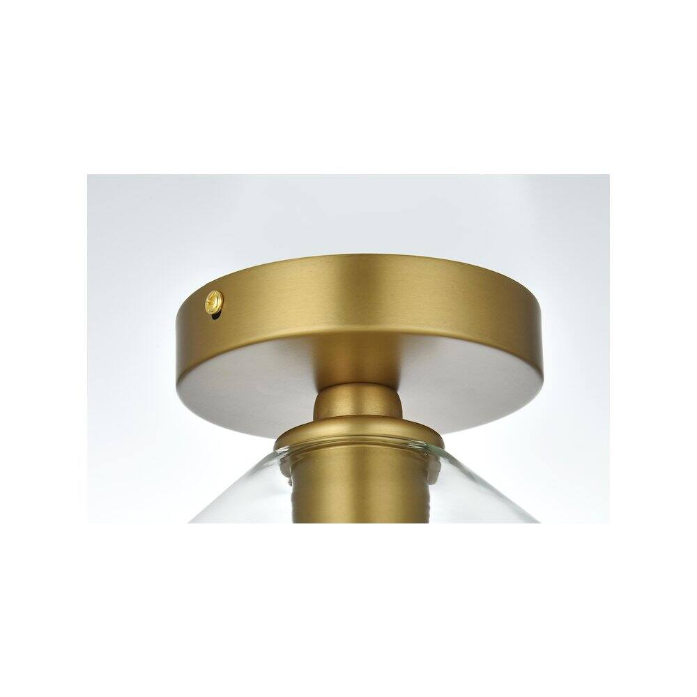 Alt View 2. Living District - Gene 8 Inch Flush Mount Ceiling Light Clear Shade in Satin Gold - Satin Gold And Clear.