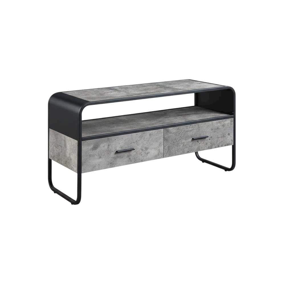 FurniFact - Industrial-style TV stand, concrete gray, black finish, made from particleboard - Brown
