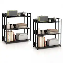 Gymax - 2PCS 3-Tier Industrial Bookshelf Storage Shelf Display Rack w/Adjustable Shelves - Black