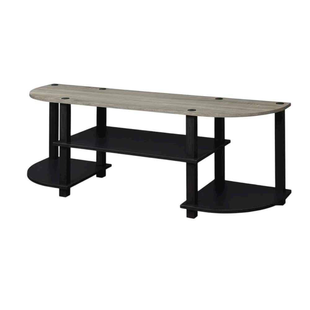 FurniFact - Wide TV entertainment center in French Oak Grey, black, wood, PVC tubes - White