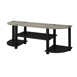 FurniFact - Wide TV entertainment center in French Oak Grey, black, wood, PVC tubes - White