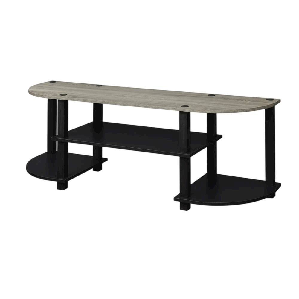 Front. FurniFact - Wide TV entertainment center in French Oak Grey, black, wood, PVC tubes - White.