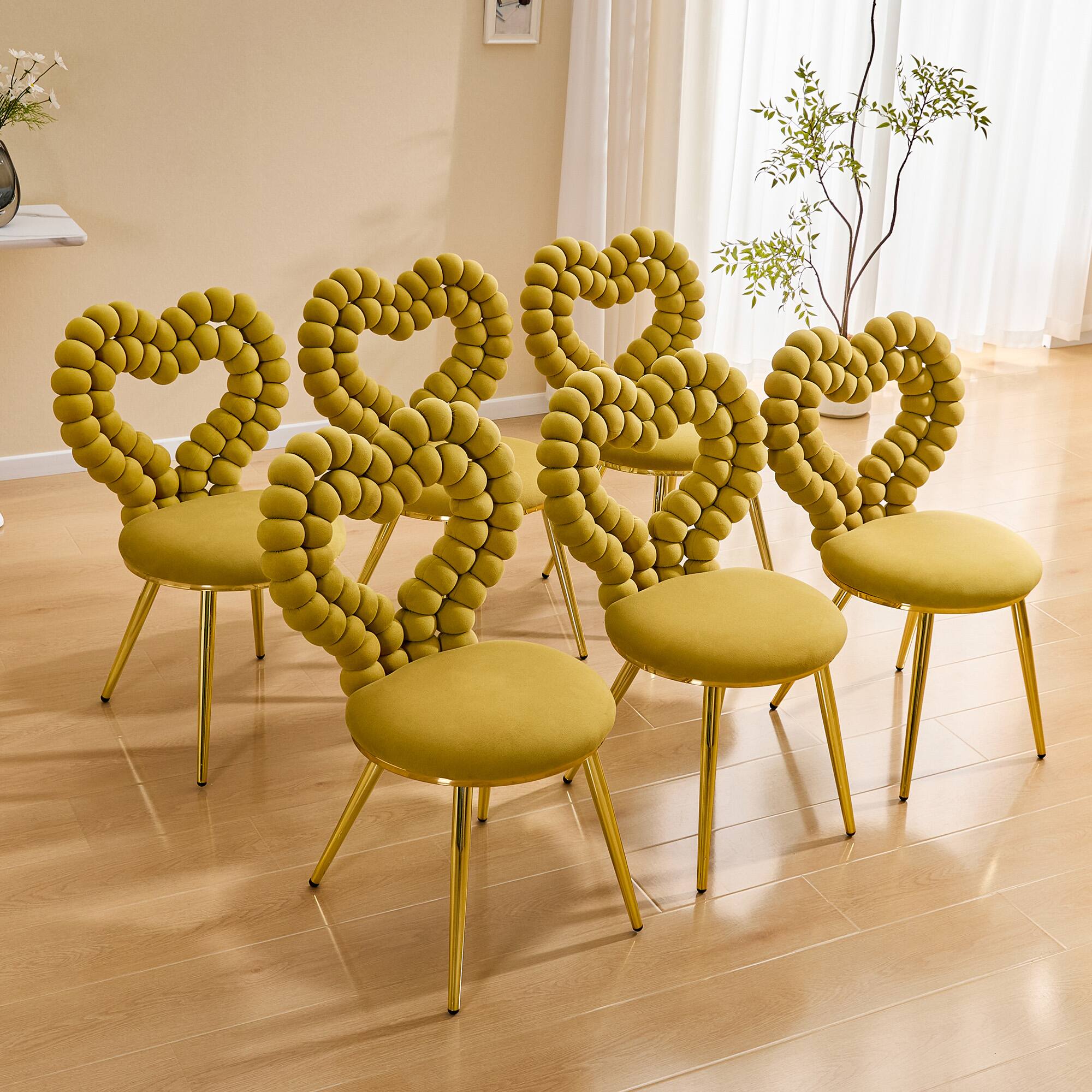 Alt View 4. Loheer - Loheer Heart Accent Chair Yellow Velvet Decorative Side Chair for Vanity Dining Room with Gold Metal Frame 2.9 ft - Gold,Yellow.