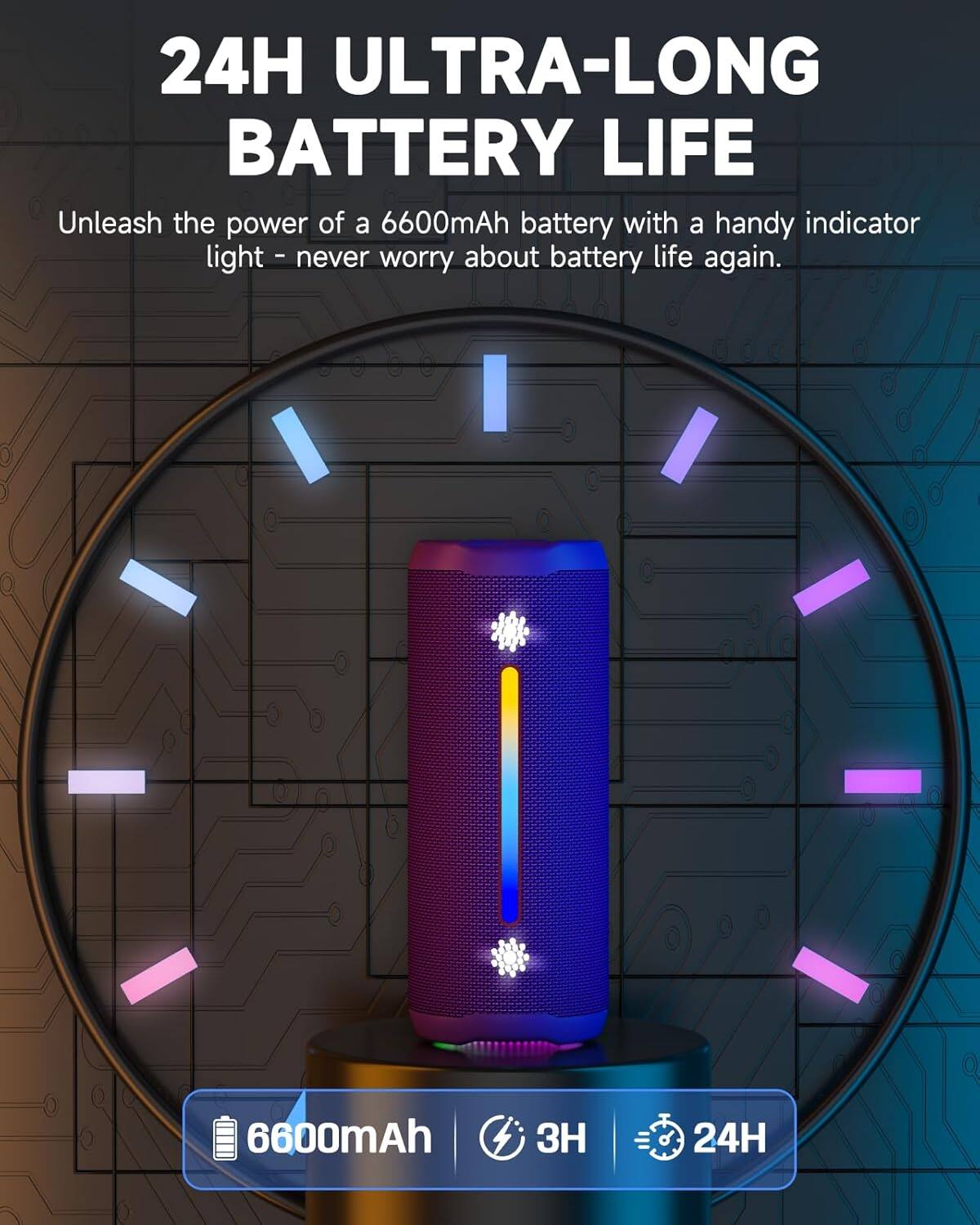 24H ULTRA-LONG BATTERY LIFE

Unleash the power of a 6600mAh battery with a handy indicator - never worry about battery life again.

6600mAh 3H 24H