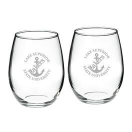Jardine - Lake Superior State Lakers Team Logo Two-Piece 21oz. Stemless Wine Glass Set - Multicolor