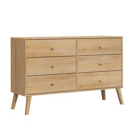 Prepac - Milo 6-Drawer Wide Dresser Oak Engineered Wood for Bedroom - Natural