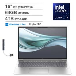HP - EliteBook Laptop 16.0 WUXGA Display (Intel Ultra 7 165U , 64GB DDR5, 4TB PCIe SSD, Win 11 Pro) w/USB Hub - Pike Silver