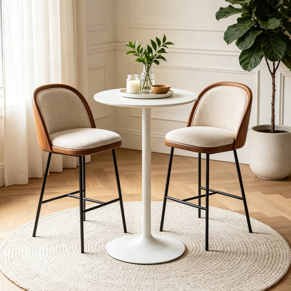Alt View 7. Loheer - Loheer White Round Bar Table, MDF Top and Matte Iron Base, 24 Inch Tabletop for Small Spaces - White.