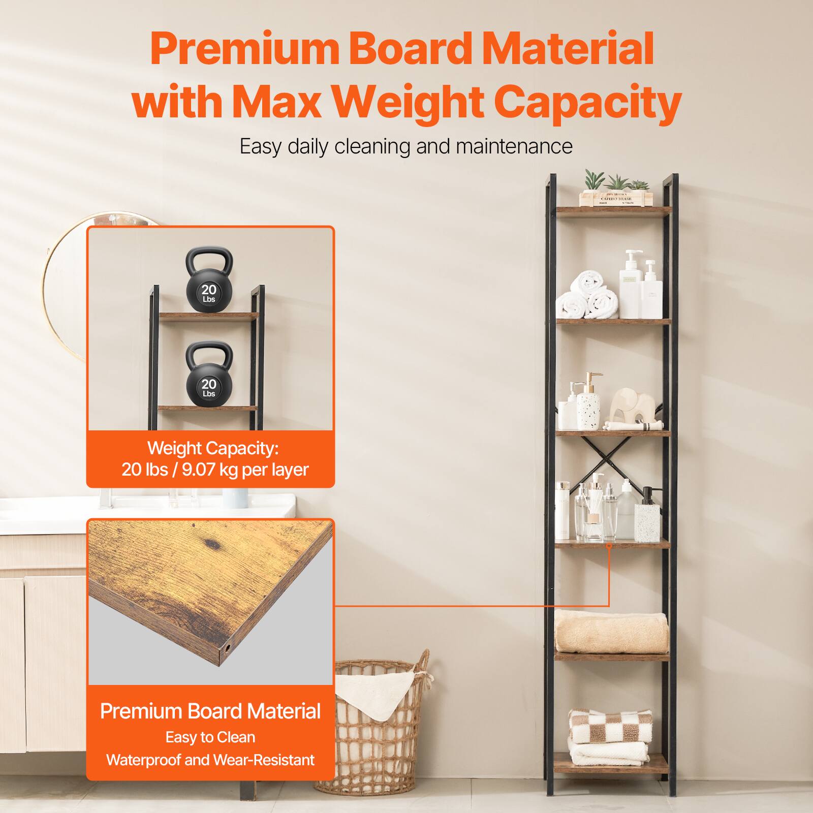 Premium Board Material with Max Weight Capacity

Easy daily cleaning and maintenance

Weight Capacity: 20 lbs / 9.07 kg per layer

Premium Board Material
Easy to Clean
Waterproof and Wear-Resistant