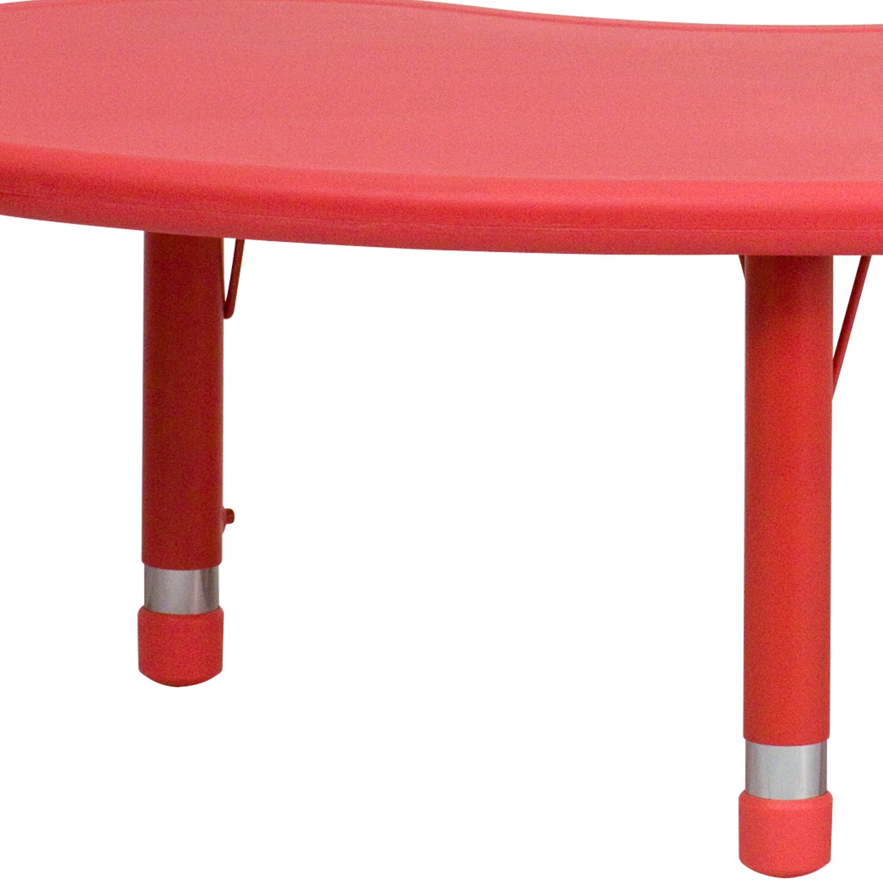 Alt View 8. Emma + Oliver - 35"W x 65"L Half-Moon Plastic Height Adjustable Activity Table - Red.