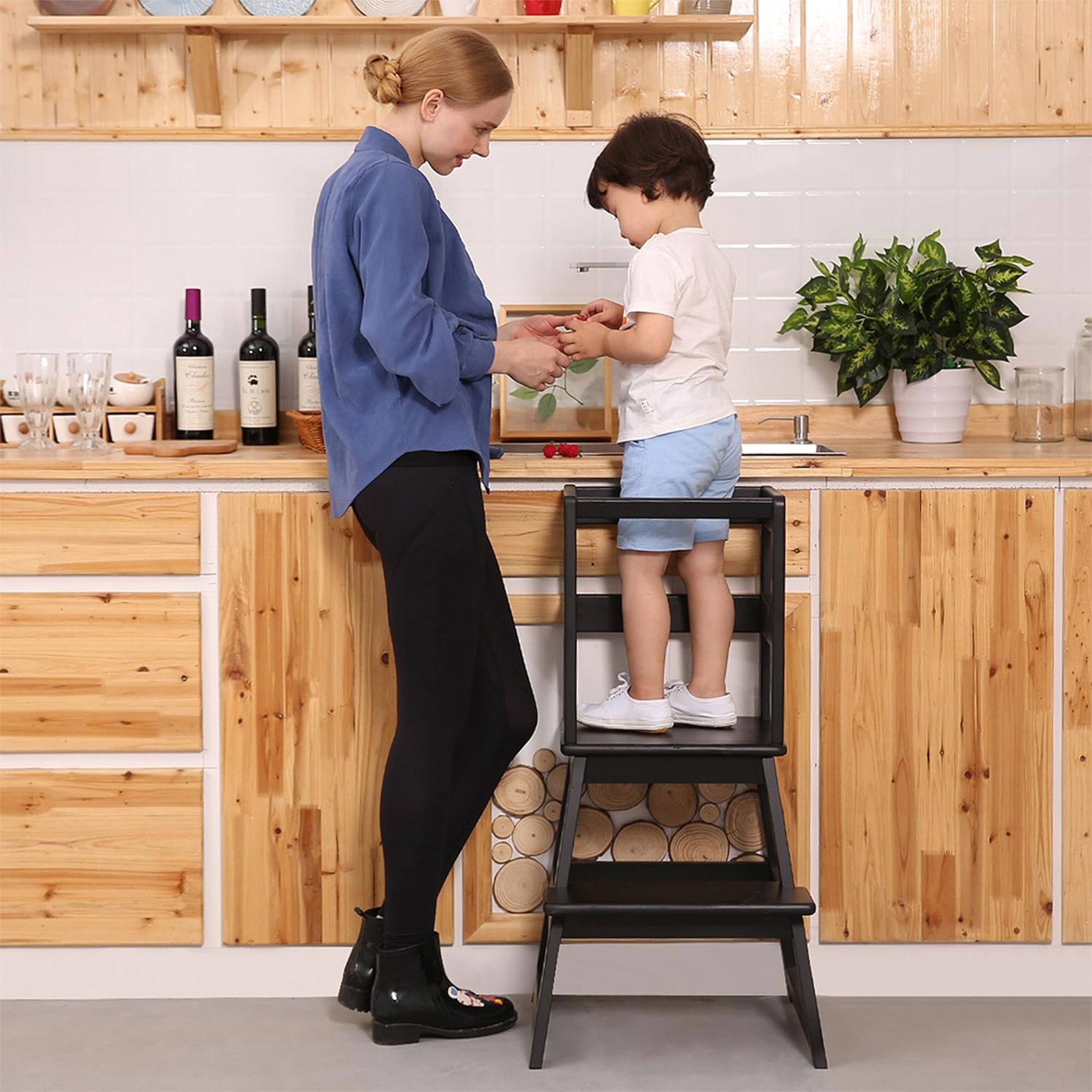 Alt View 3. SDADI - SDADI Kids Kitchen Step Stool Holds up to 150 Pounds with Safety Rail, Black - Black.