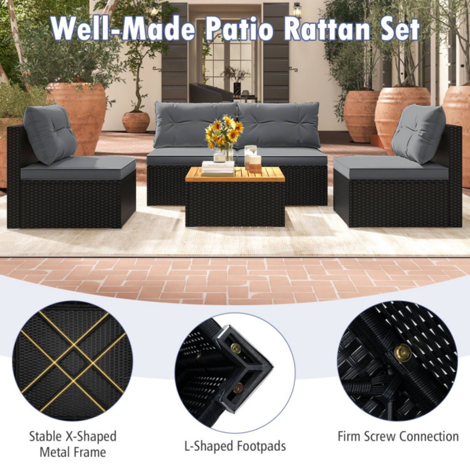 Well-Made Patio Rattan Set

- Stable X-Shaped Metal Frame
- L-Shaped Footpads
- Firm Screw Connection