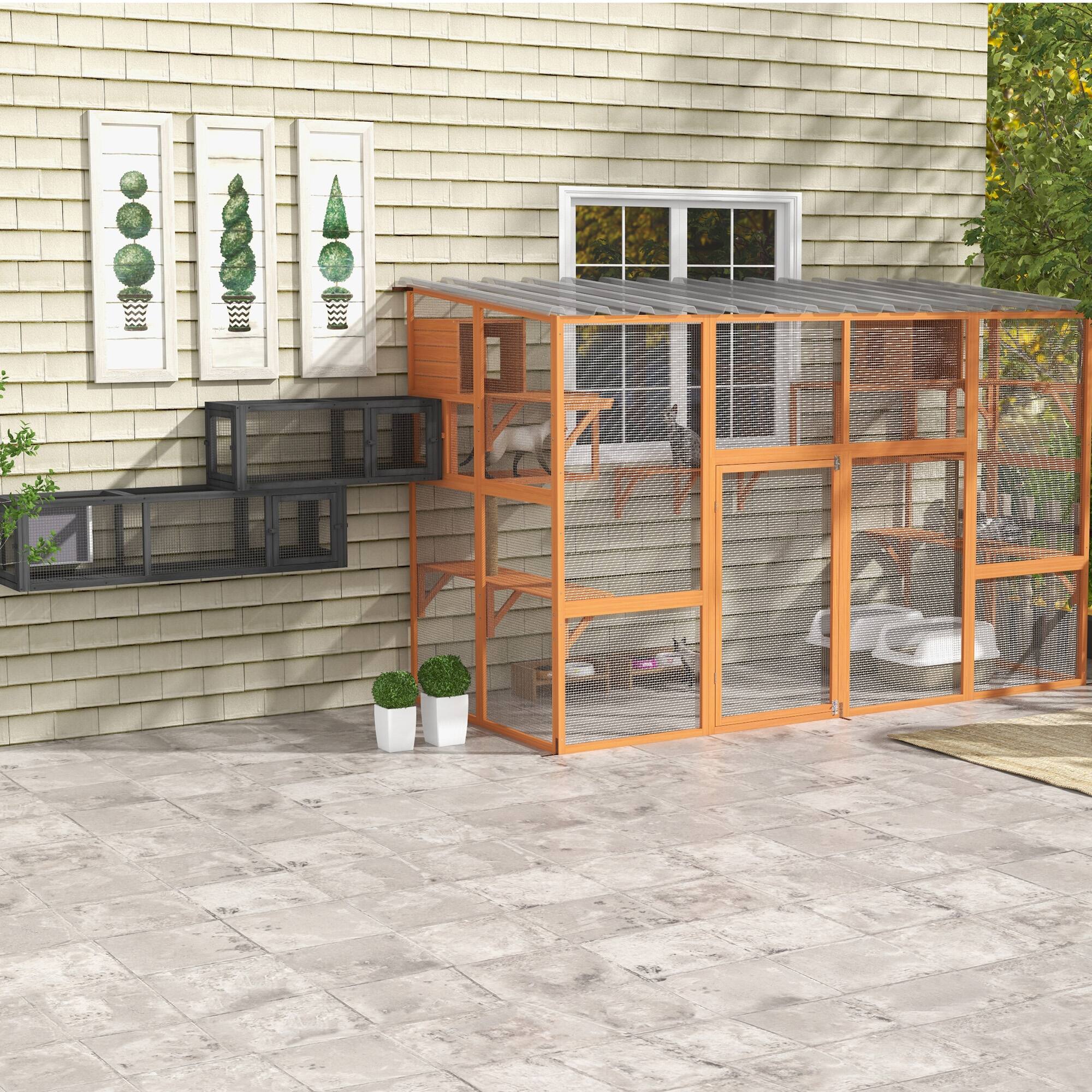 Alt View 5. Pawhut - Outdoor Wooden Cat Tunnel with Combinable Design, 8 Doors, 98" Pet Toy for Kitty, Puppy, fits House, Window, Cage - Dark Gray.