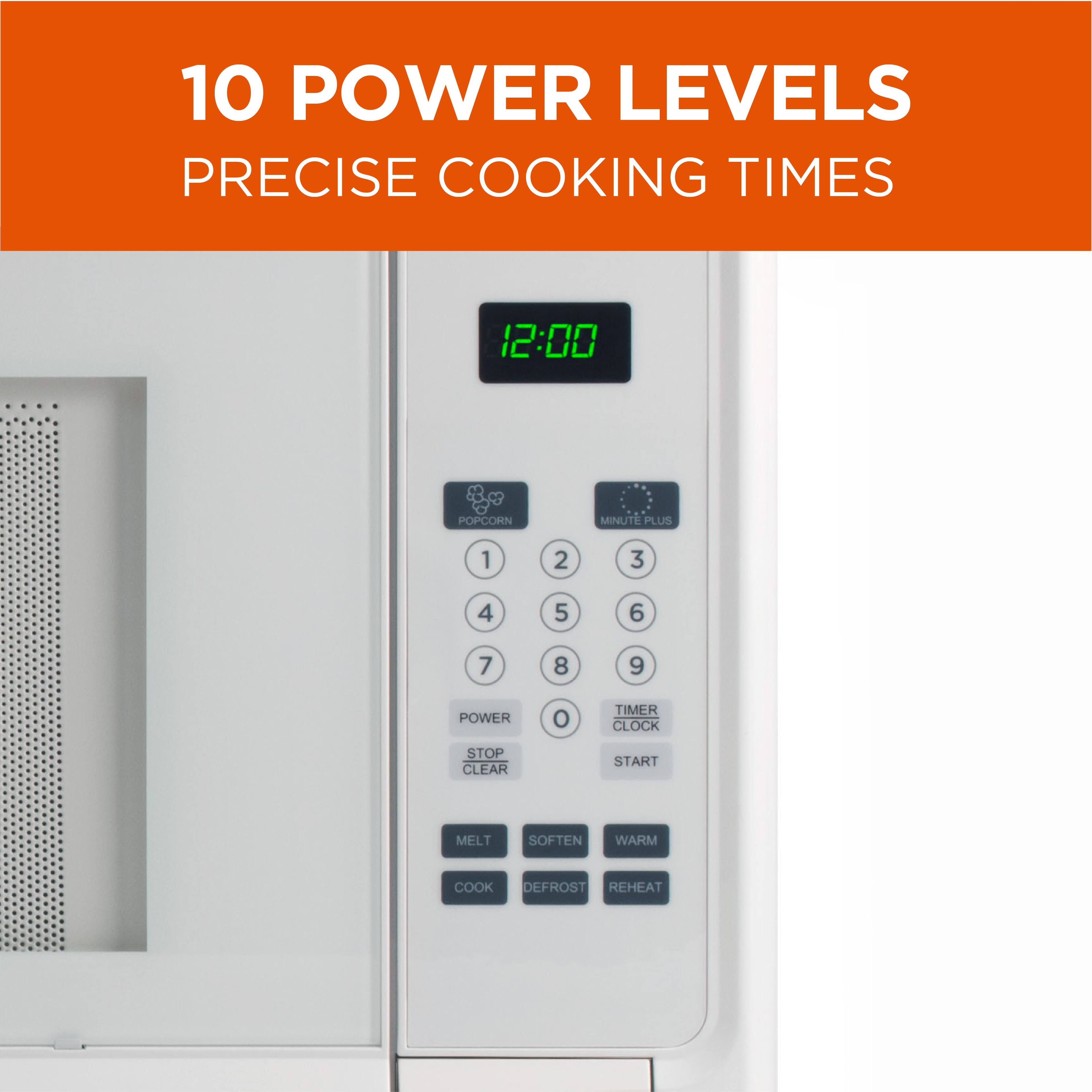 10 POWER LEVELS PRECISE COOKING TIMES

12:00
POPCORN
MINUTE PLUS
1 2 3 4 5 6 7 8 9
POWER
TIMER CLOCK
STOP CLEAR
START
MELT SOFTEN WARM COOK DEFROST REHEAT