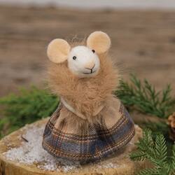 Angle. BreeBe - Ski Chalet Mouse Felted Ornament - White, Beige, Navy.