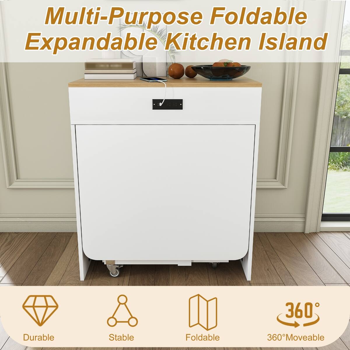 Multi-Purpose Foldable Expandable Kitchen Island

- Durable
- Stable
- Foldable
- 360° Moveable