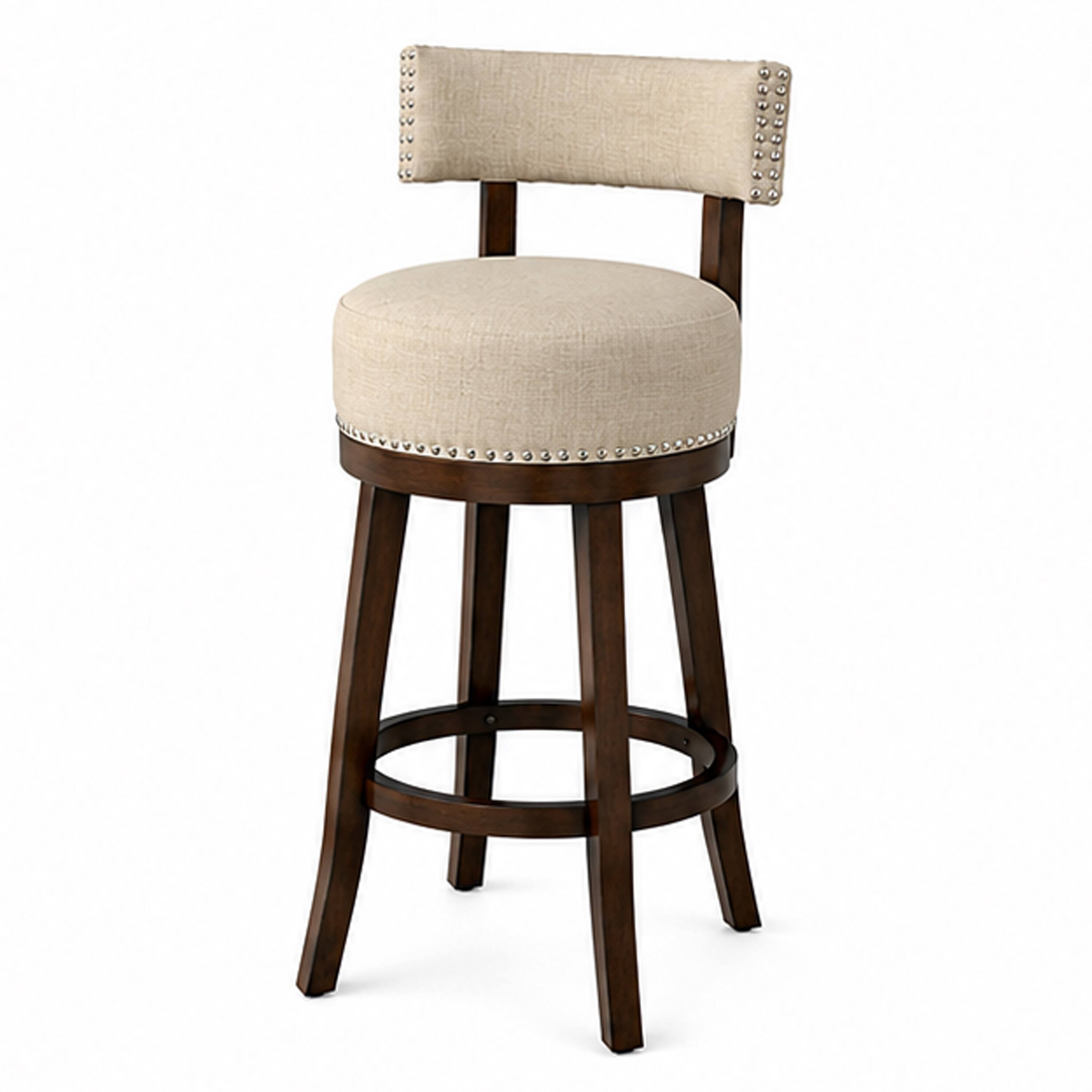 Angle. Manhattan Lane - Lynsey Contemporary 24"Barstool With linen Cushion, Set of 2 - Dark Oak, Beige.