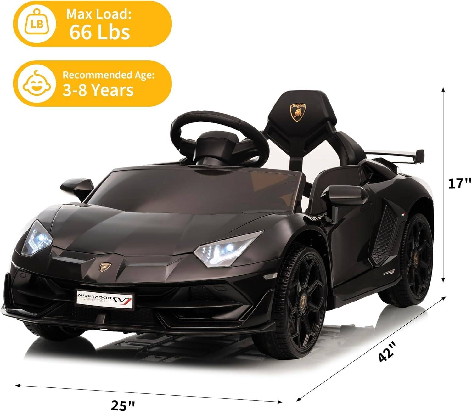 Max Load: 66 Lbs  
Recommended Age: 3-8 Years  
17"  
42"  
25"