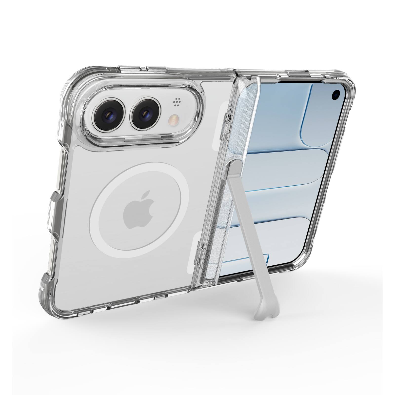 Angle. Dteck - for Apple iPhone Duo Magnetic Clear Case with Hidden Kickstand & Hinge Protection,Shock-absorbent Rugged Hard Cover - Clear.