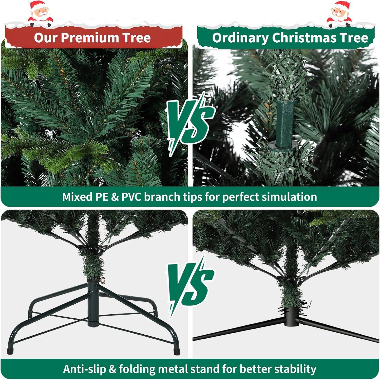 Our Premium Tree vs Ordinary Christmas Tree

Mixed PE & PVC branch tips for perfect simulation

Anti-slip & folding metal stand for better stability