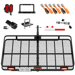 Mockins - 72 in. x 36 in. x 6 in. Trailer Hitch Cargo Carrier w/ Rear Lights, License Plate Holder and Hitch Carrier Accessories