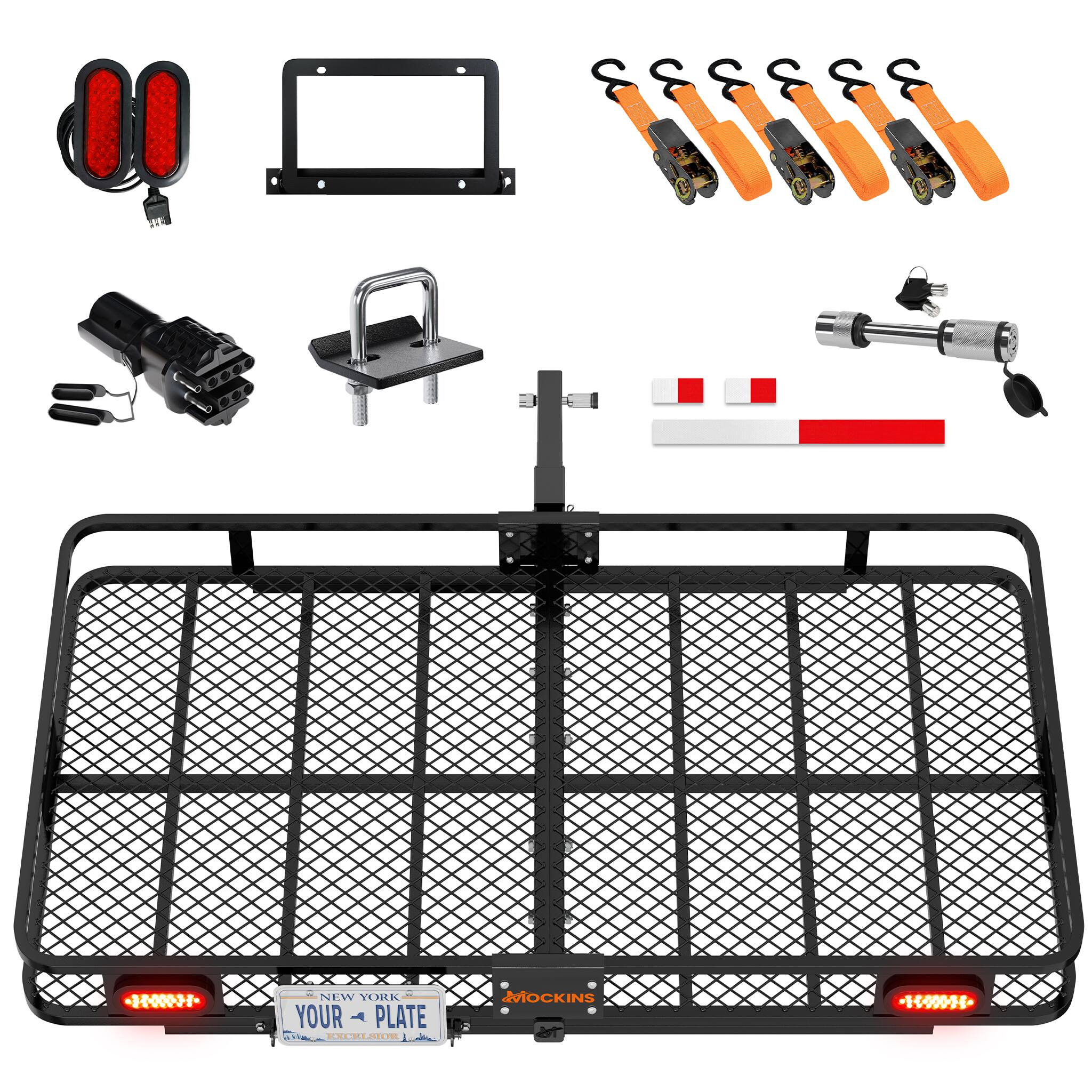 Mockins - 72 in. x 36 in. x 6 in. Trailer Hitch Cargo Carrier w/ Rear Lights, License Plate Holder and Hitch Carrier Accessories