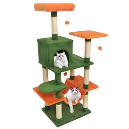 Costway - 58" Tall Multi-level Cat Tree with Upholstered Perch & Cat Condo, Comfy Hammock